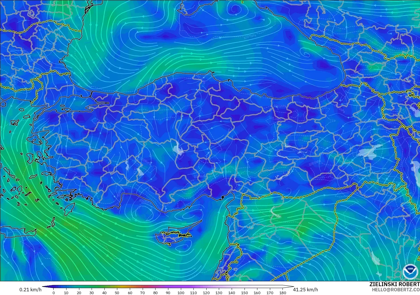 GFS modelo - Turquía, Viento a 10 m