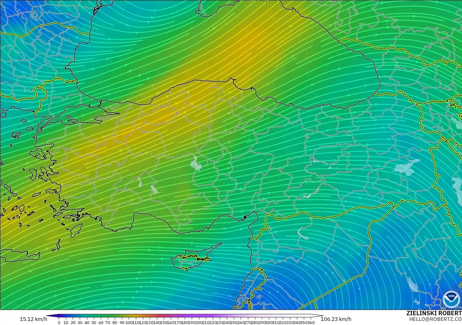 GFS modelo - Turquía, Viento a 300 hPa (corriente en chorro)