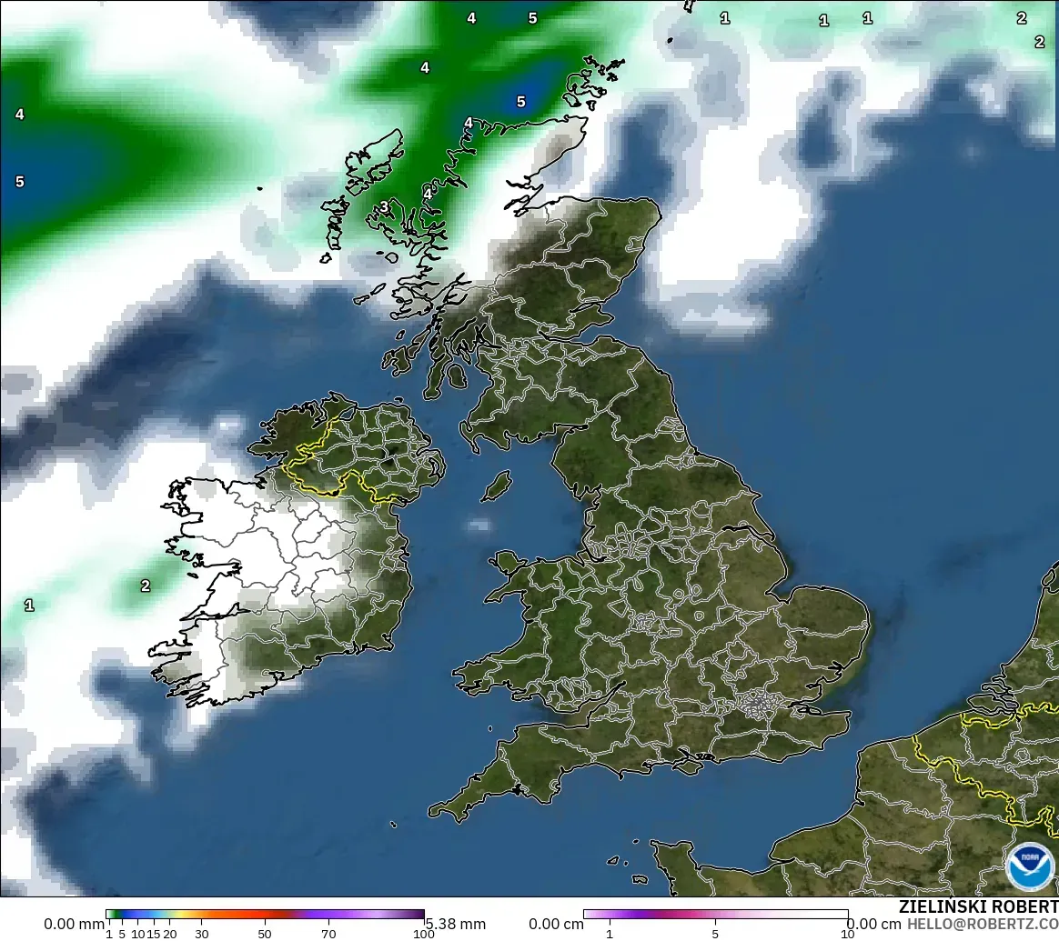 GFS modelo - Reino Unido, Precipitación, nubes y presión