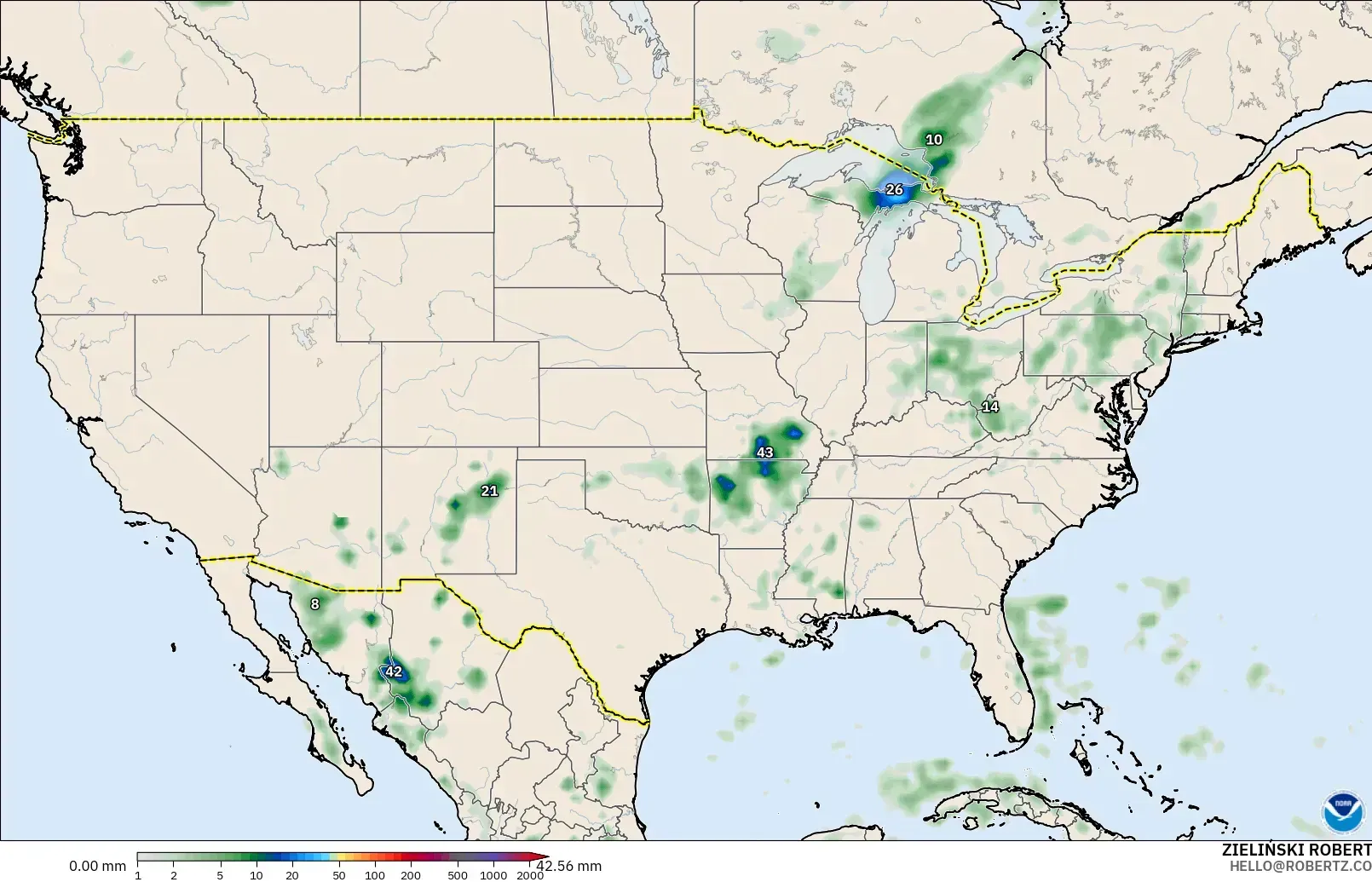 GFS modelo - Estados Unidos, Acumulación de precipitación