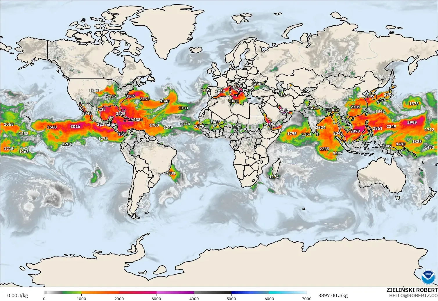 GFS modelo - Mundo, CAPE