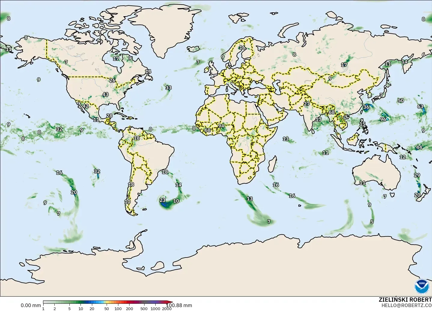 GFS modelo - Mundo, Acumulación de precipitación