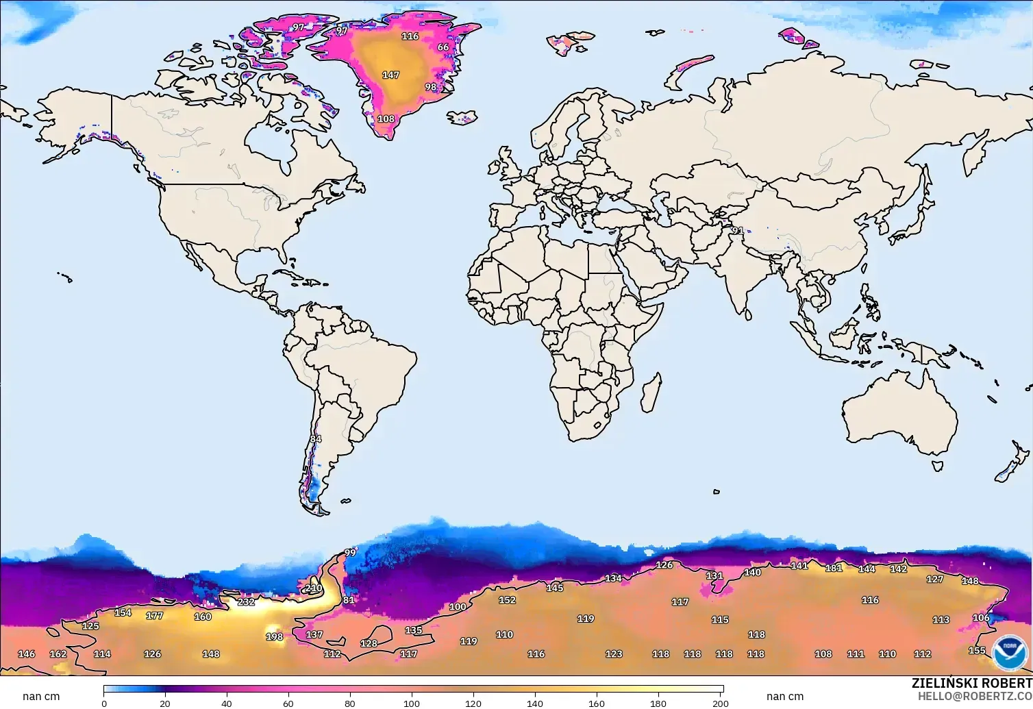 GFS modelo - Mundo, Profundidad de nieve