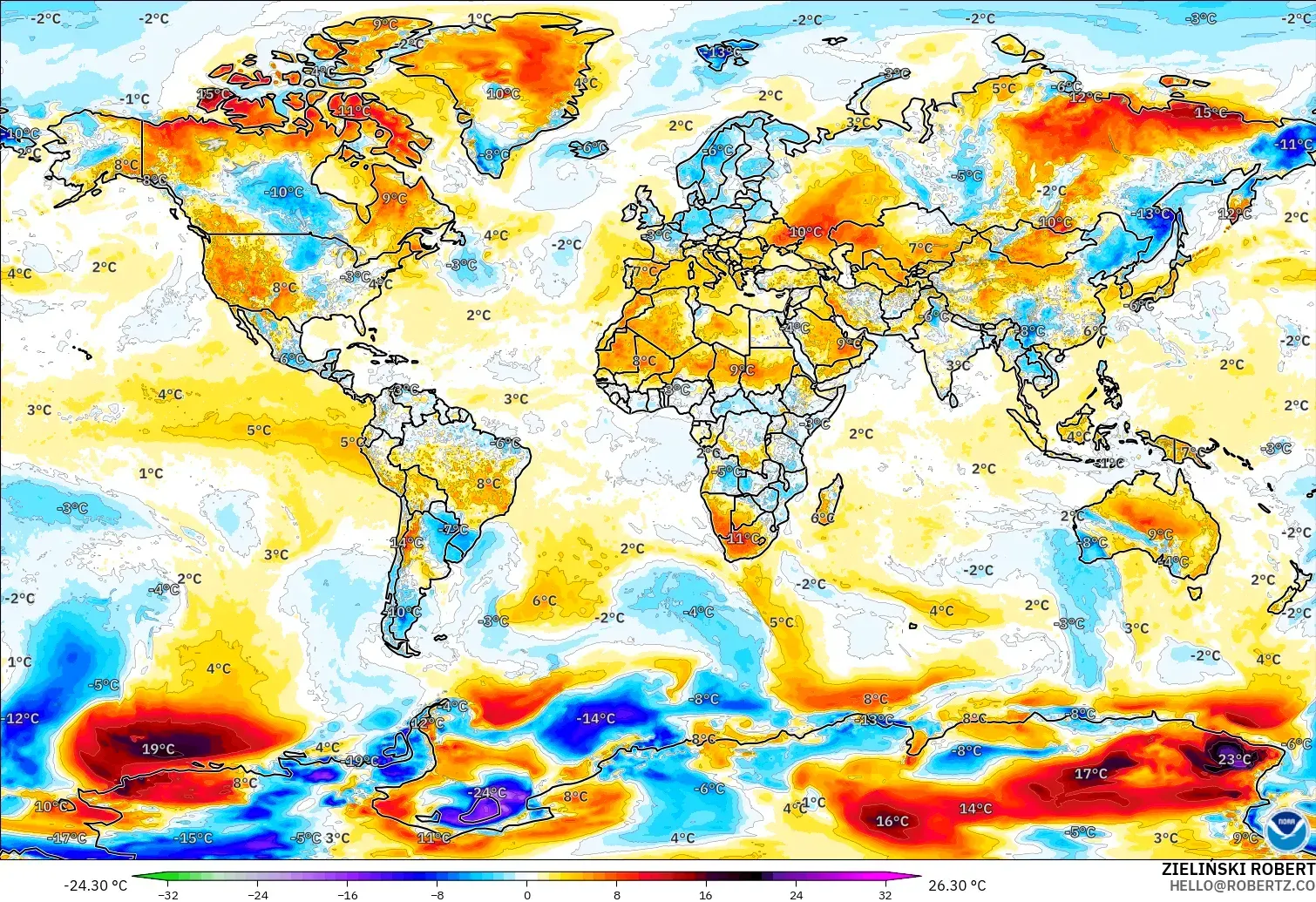 GFS modelo - Mundo, Anomalía de temperatura a 2 m