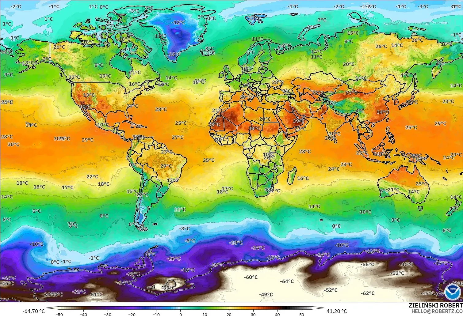 GFS modelo - Mundo, Temperatura a 2 m