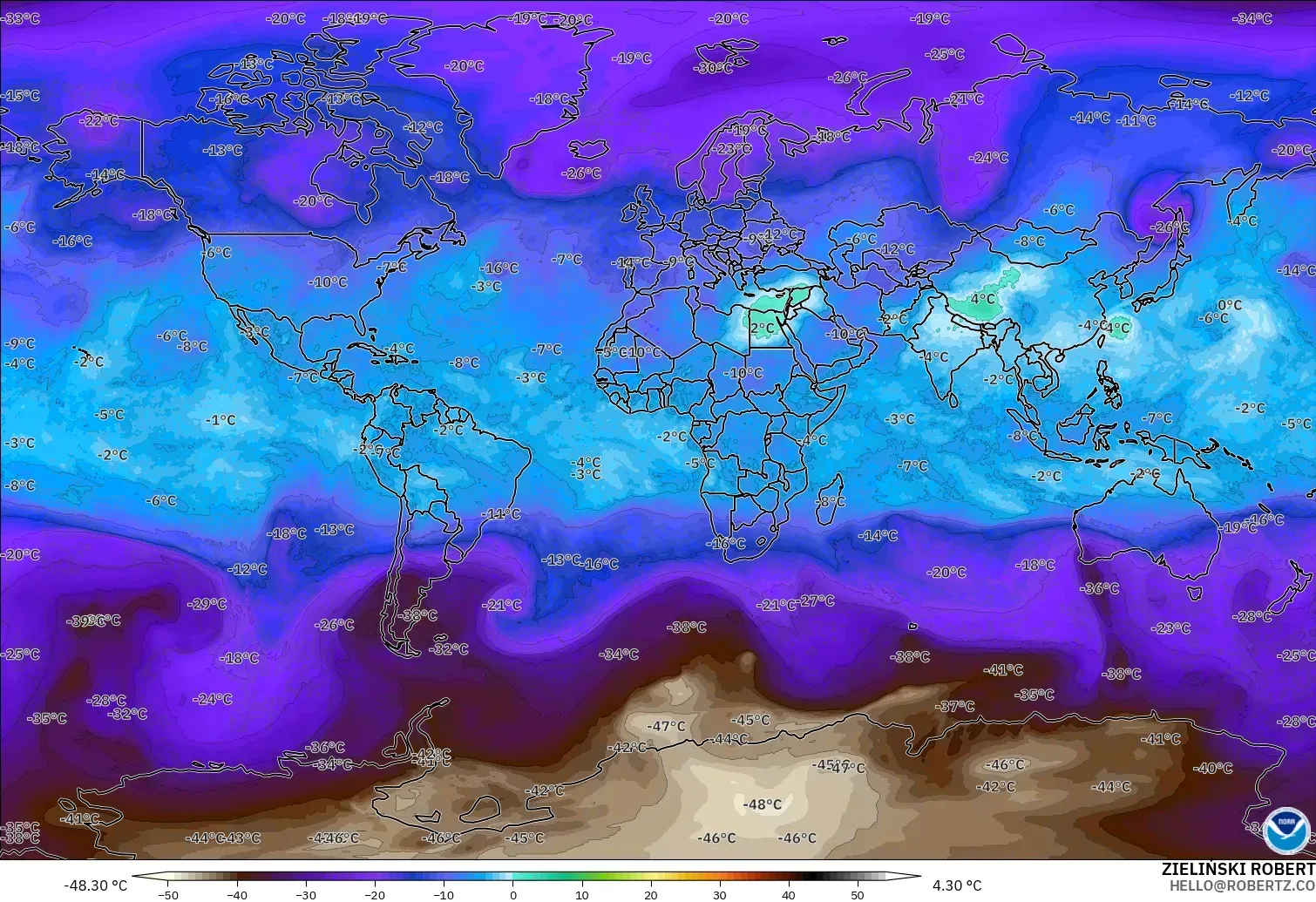 GFS modelo - Mundo, Temperatura a 500 hPa