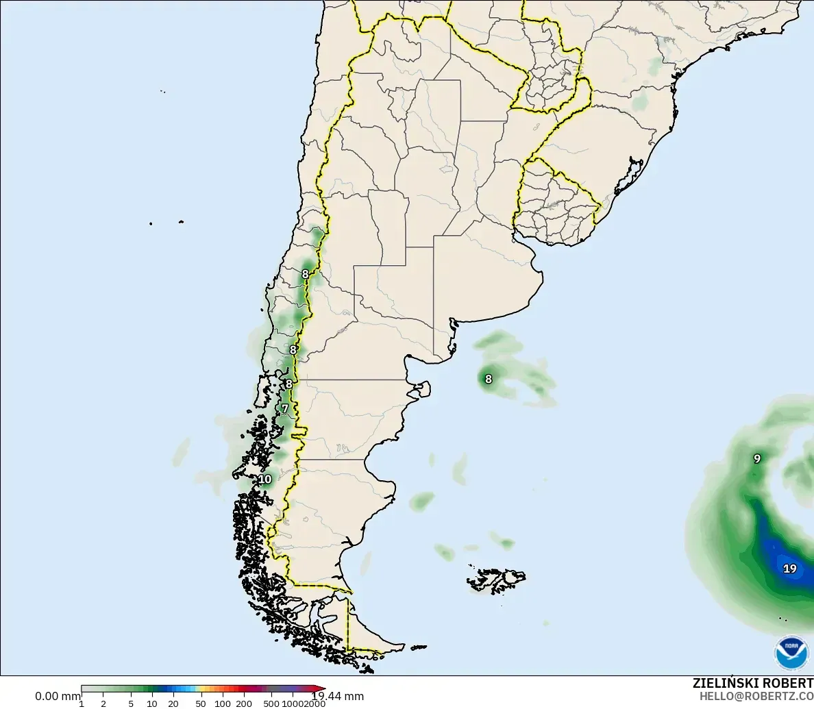 GFS modelo - Argentina, Acumulación de precipitación