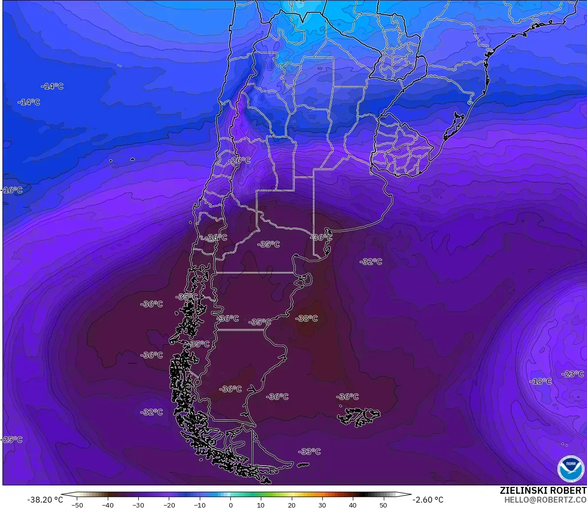 GFS modelo - Argentina, Temperatura a 500 hPa