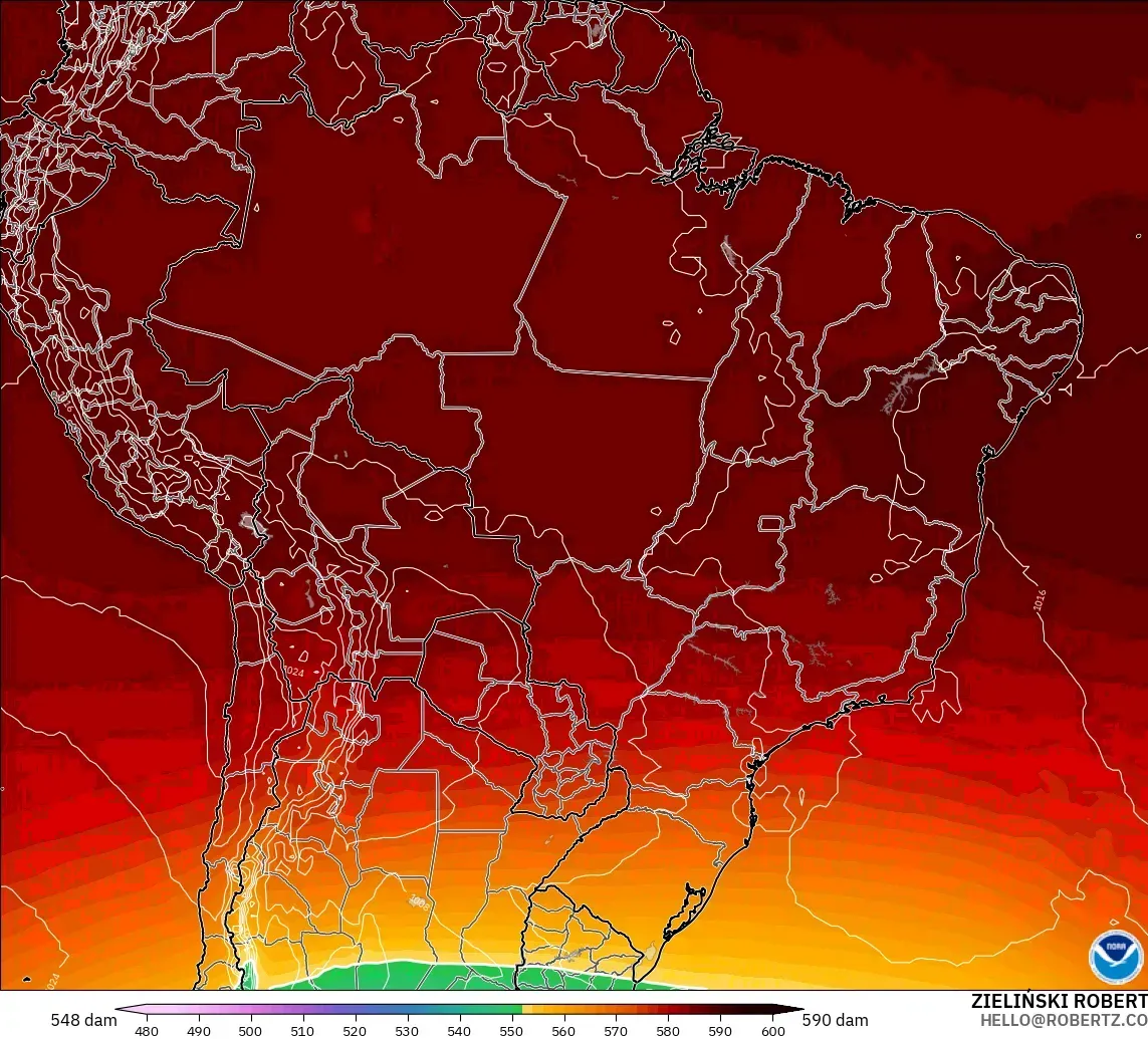 GFS modelo - Brasil, Altura geopotencial a 500 hPa