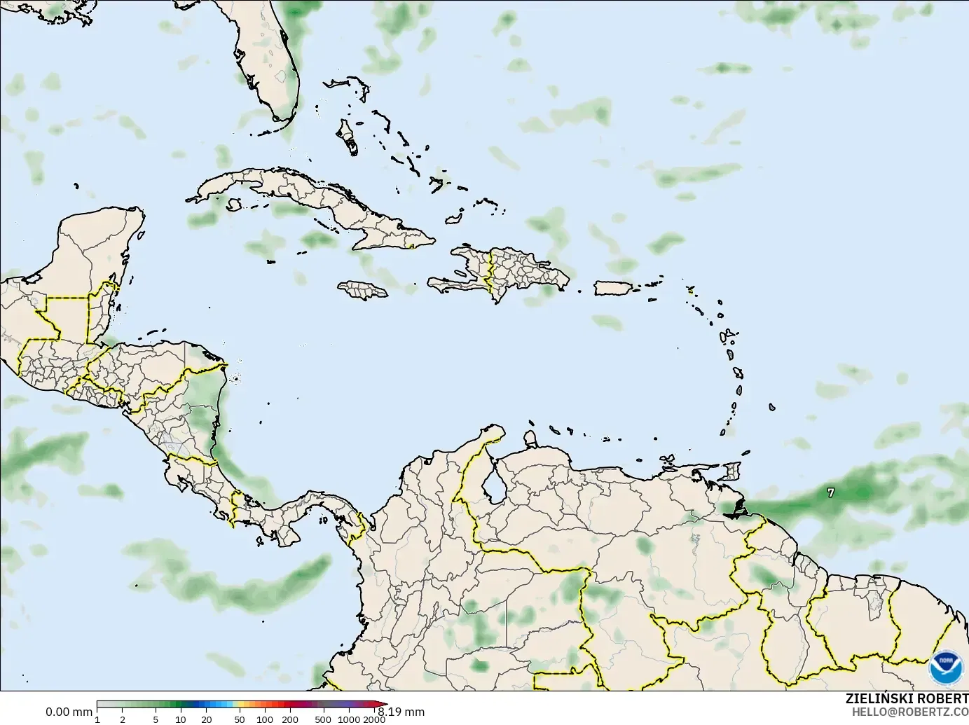 GFS modelo - Caribe, Acumulación de precipitación