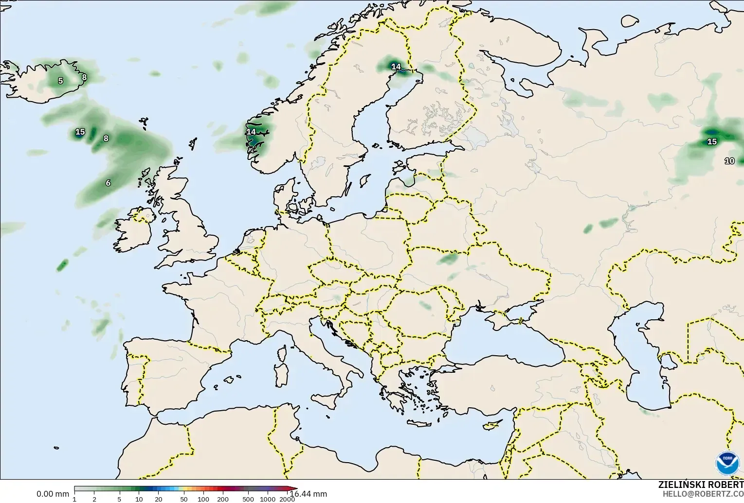 GFS modelo - Europa, Acumulación de precipitación
