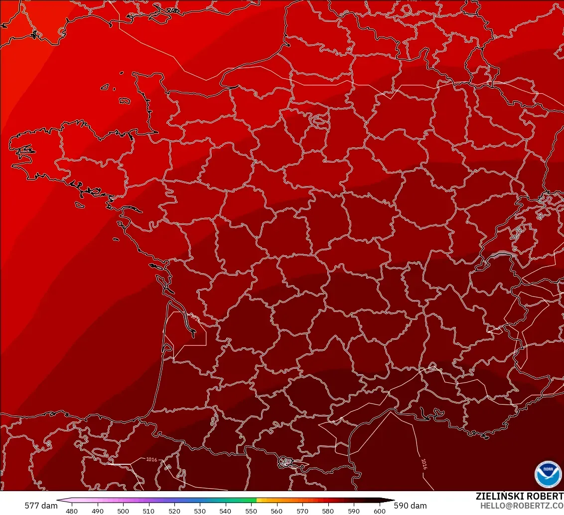 GFS modelo - Francia, Altura geopotencial a 500 hPa