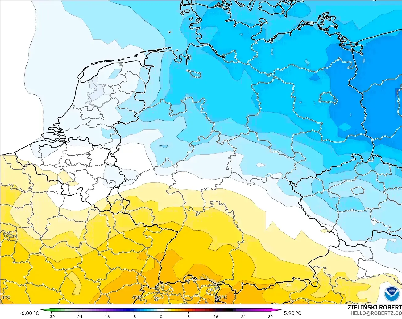 GFS modelo - Alemania, Anomalía de temperatura a 850 hPa