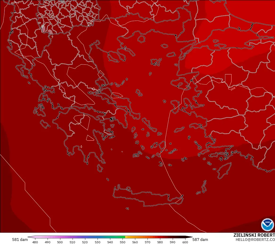 GFS modelo - Grecia, Altura geopotencial a 500 hPa