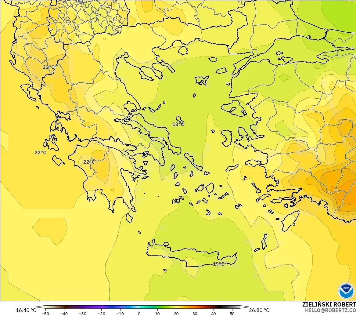 GFS modelo - Grecia, Temperatura a 850 hPa