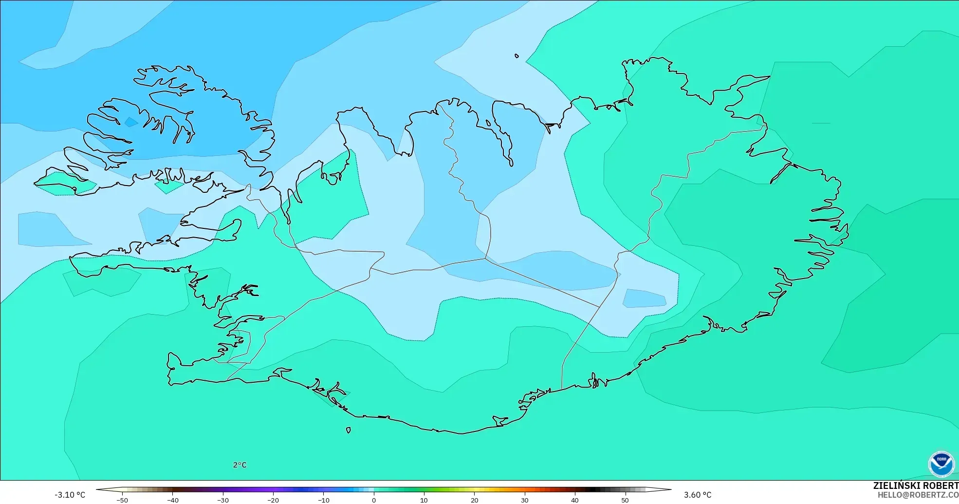 GFS modelo - Islandia, Temperatura a 850 hPa