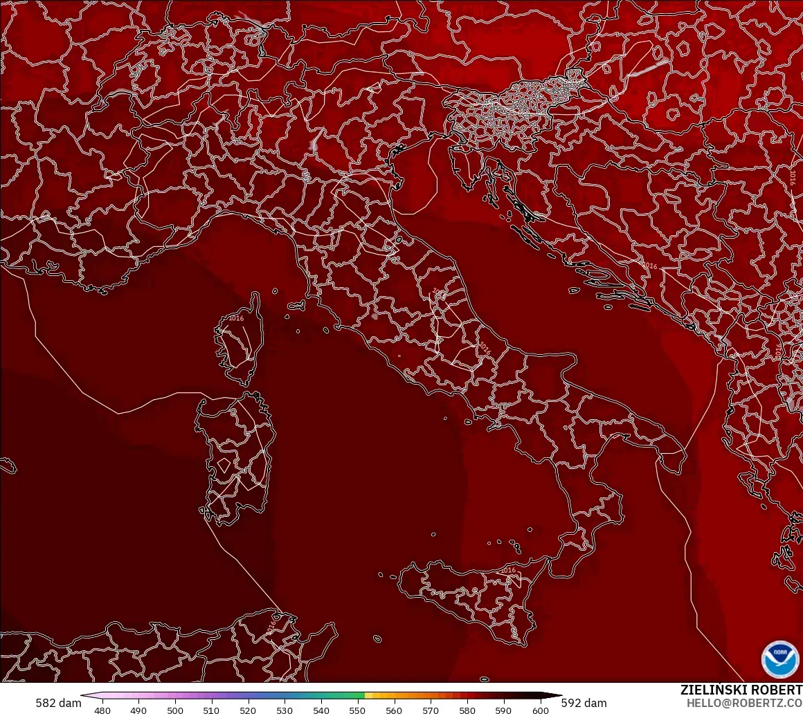 GFS modelo - Italia, Altura geopotencial a 500 hPa