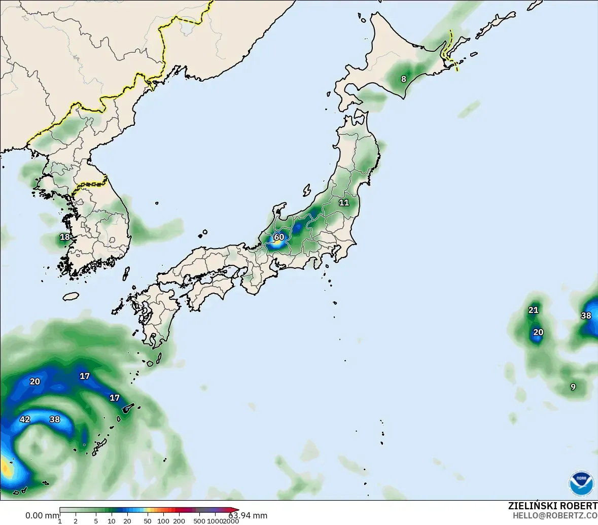 GFS modelo - Japón, Acumulación de precipitación