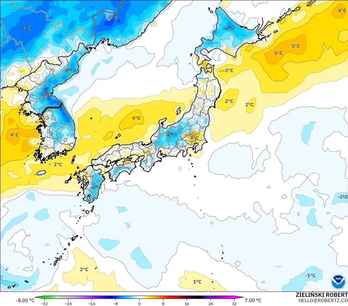 GFS modelo - Japón, Anomalía de temperatura a 2 m