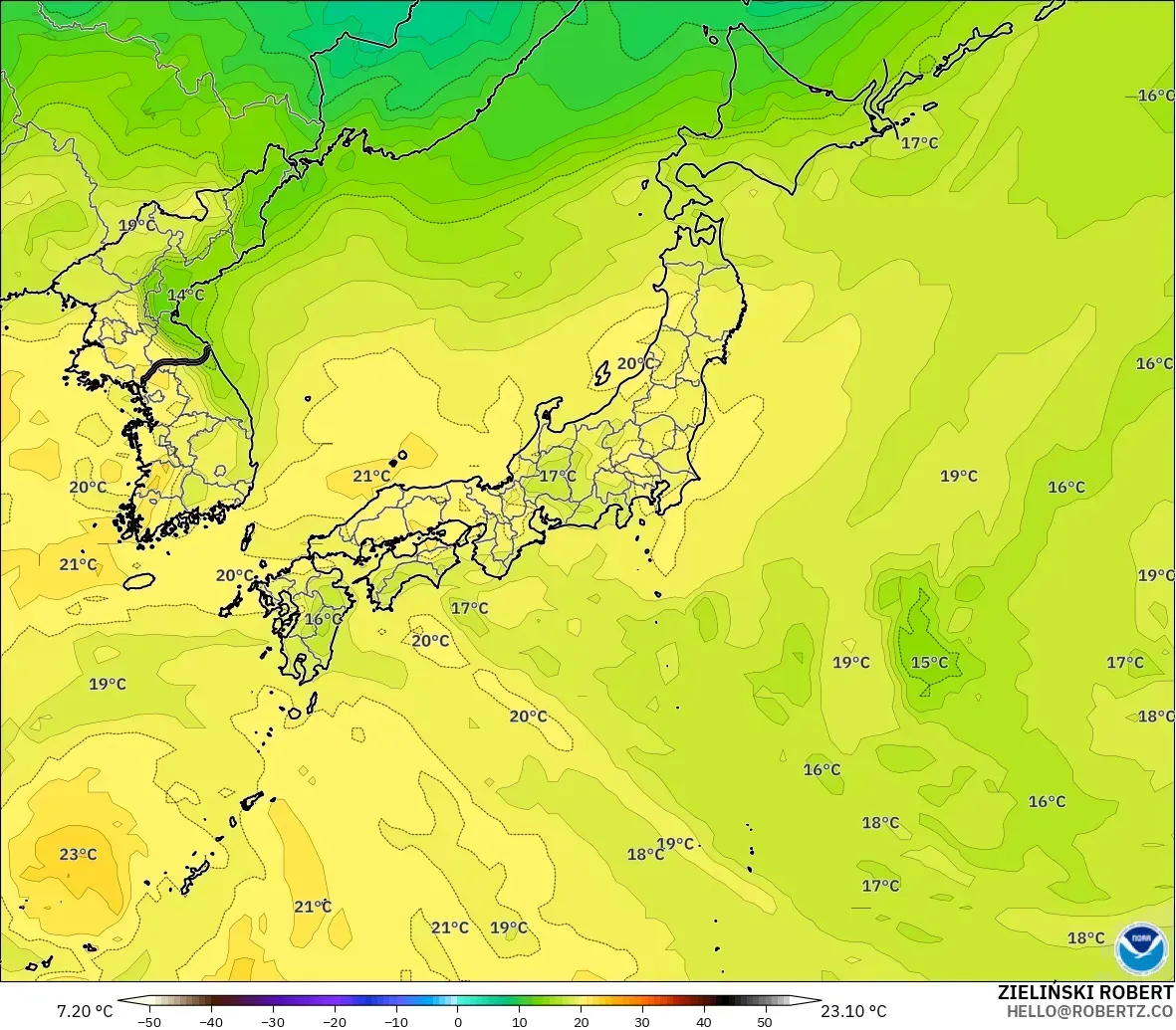 GFS modelo - Japón, Temperatura a 850 hPa