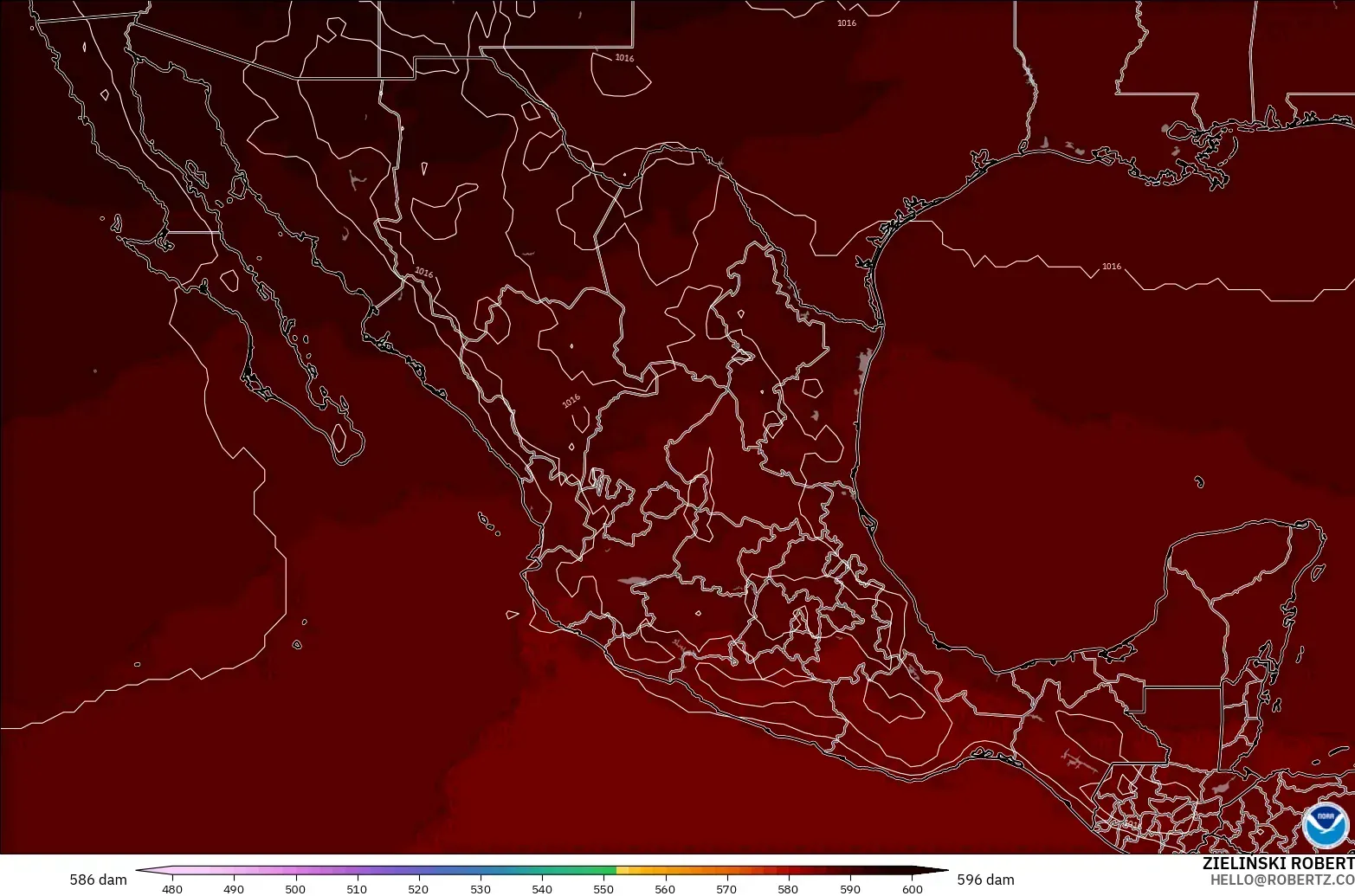 GFS modelo - México, Altura geopotencial a 500 hPa