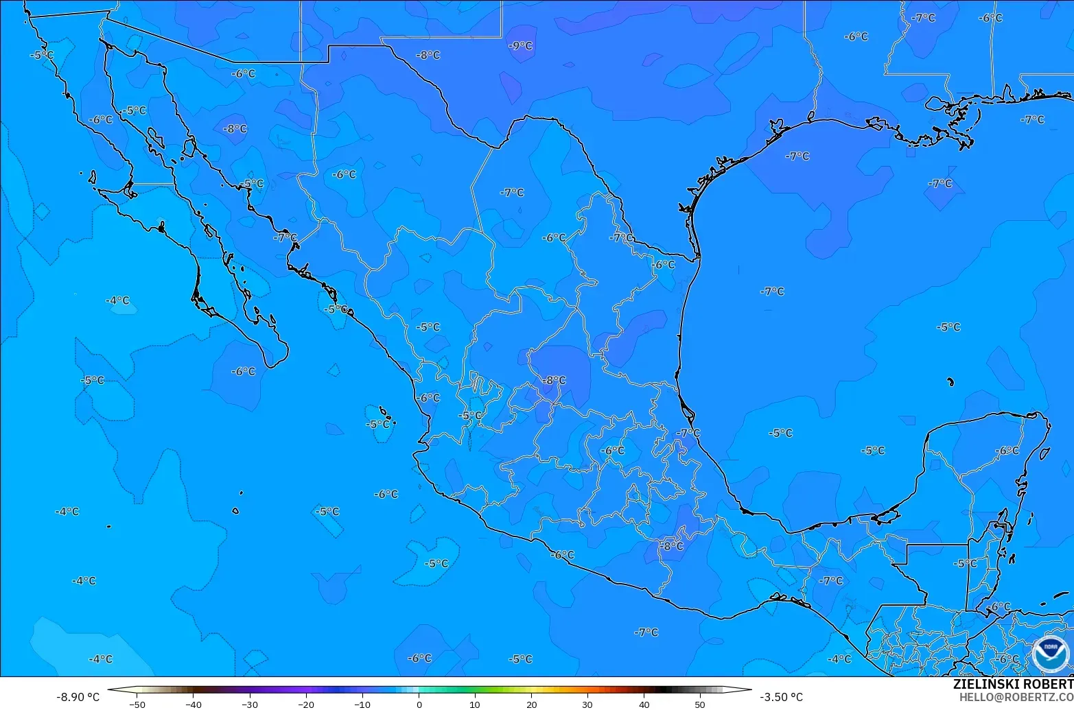 GFS modelo - México, Temperatura a 500 hPa