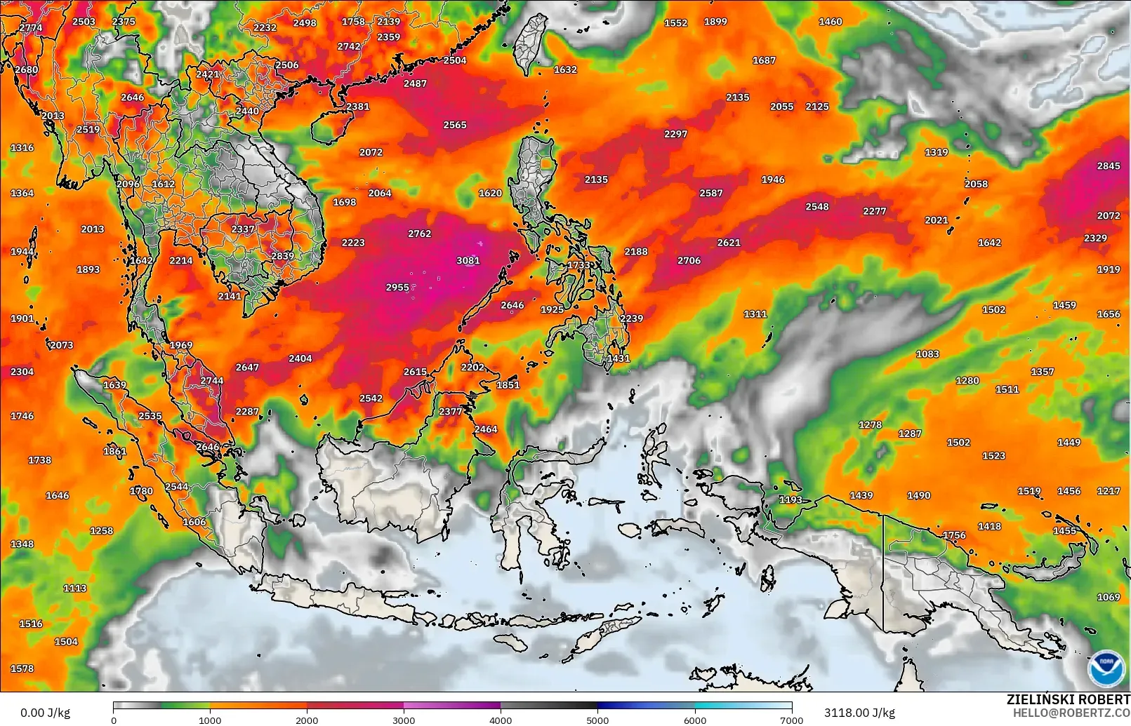 GFS modelo - Sudeste Asiático, CAPE