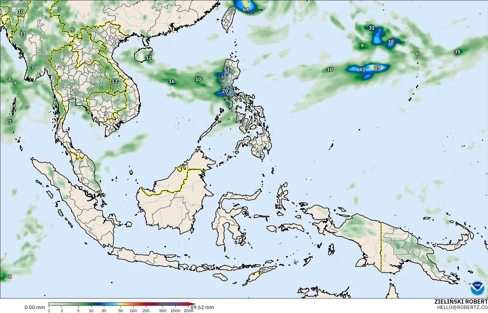 GFS modelo - Sudeste Asiático, Acumulación de precipitación