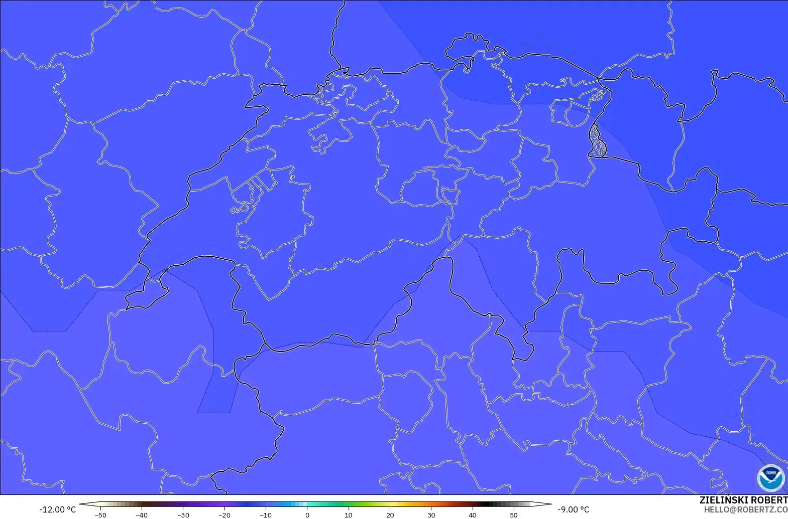 GFS modelo - Suiza, Temperatura a 500 hPa