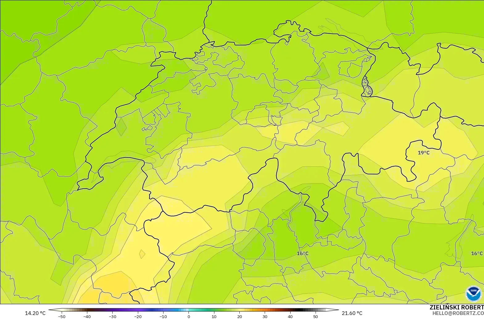 GFS modelo - Suiza, Temperatura a 850 hPa