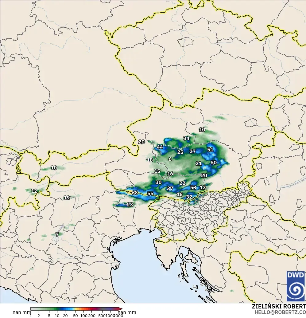 ICON Alemania 2 km modelo - Austria, Acumulación de precipitación