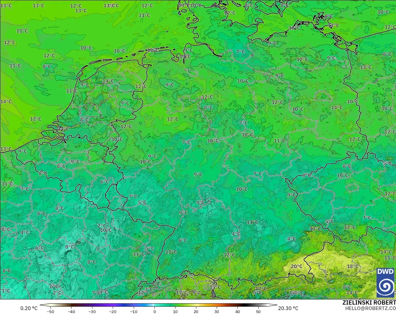 ICON Alemania 2 km modelo - Alemania, Punto de rocío a 2 m