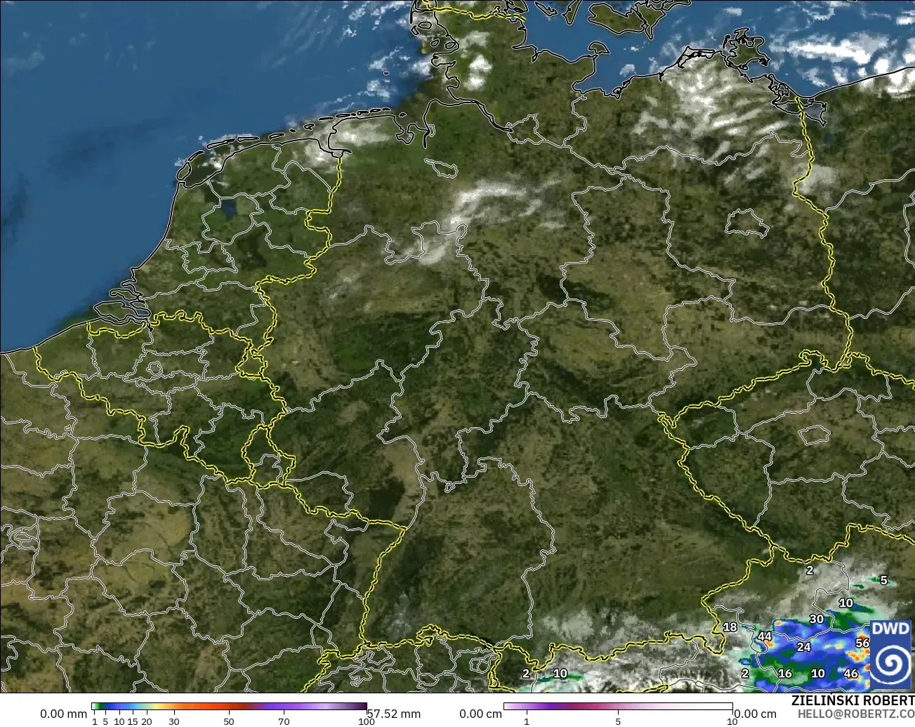 ICON Alemania 2 km modelo - Alemania, Precipitación, nubes y presión