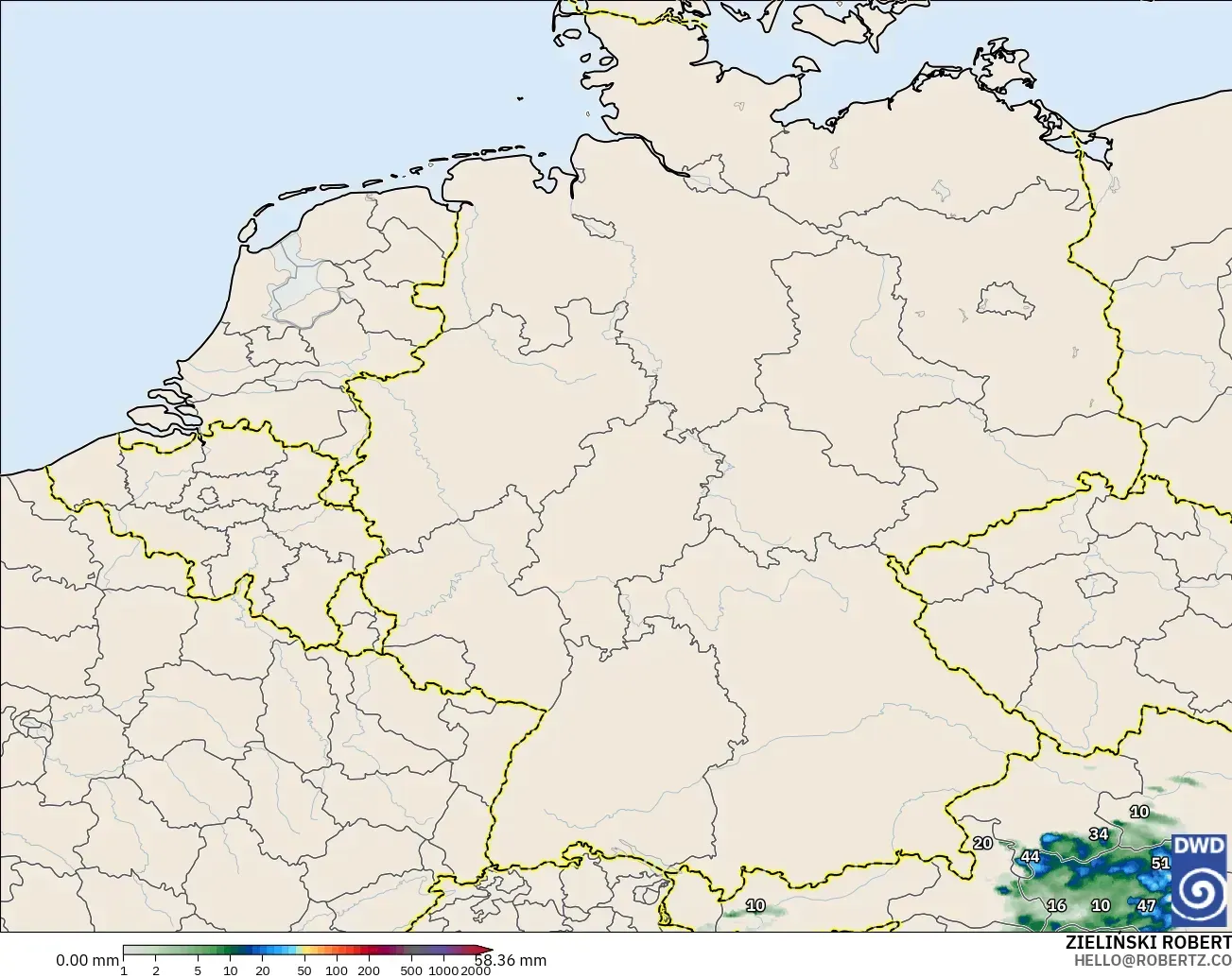 ICON Alemania 2 km modelo - Alemania, Acumulación de precipitación