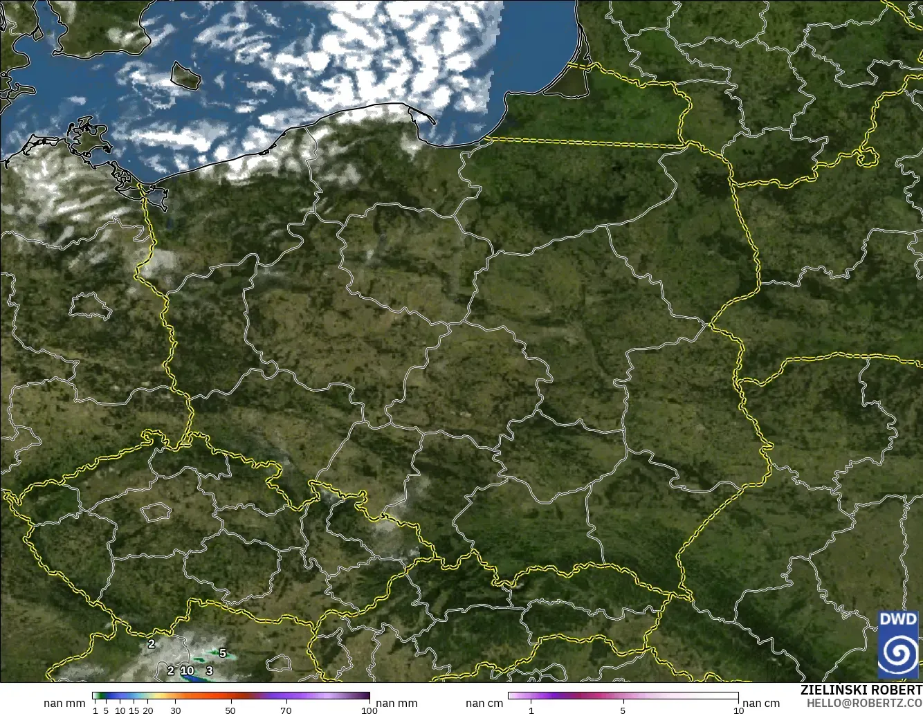 ICON Alemania 2 km modelo - Polonia, Precipitación, nubes y presión