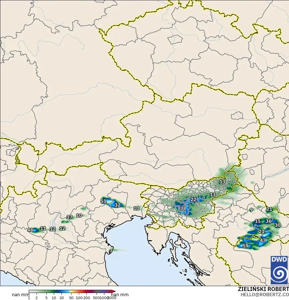 ICON Alemania 2 km modelo - Austria, Acumulación de precipitación
