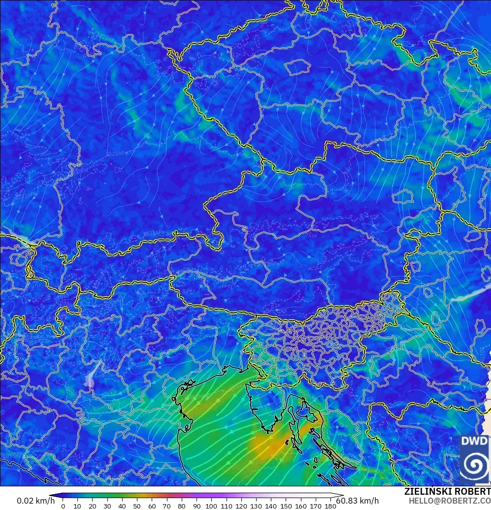 ICON Alemania 2 km modelo - Austria, Viento a 10 m