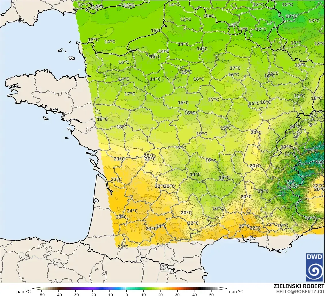 ICON Alemania 2 km modelo - Francia, Temperatura a 850 hPa