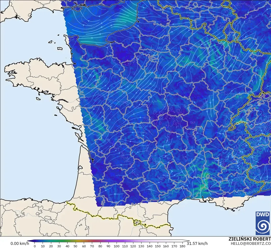 ICON Alemania 2 km modelo - Francia, Viento a 10 m