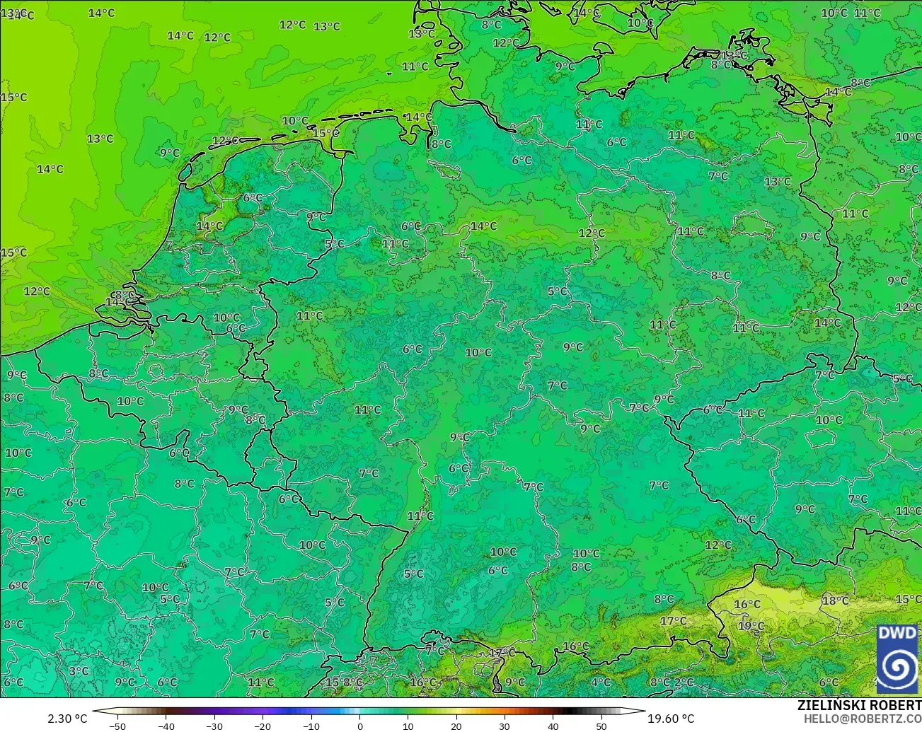 ICON Alemania 2 km modelo - Alemania, Punto de rocío a 2 m