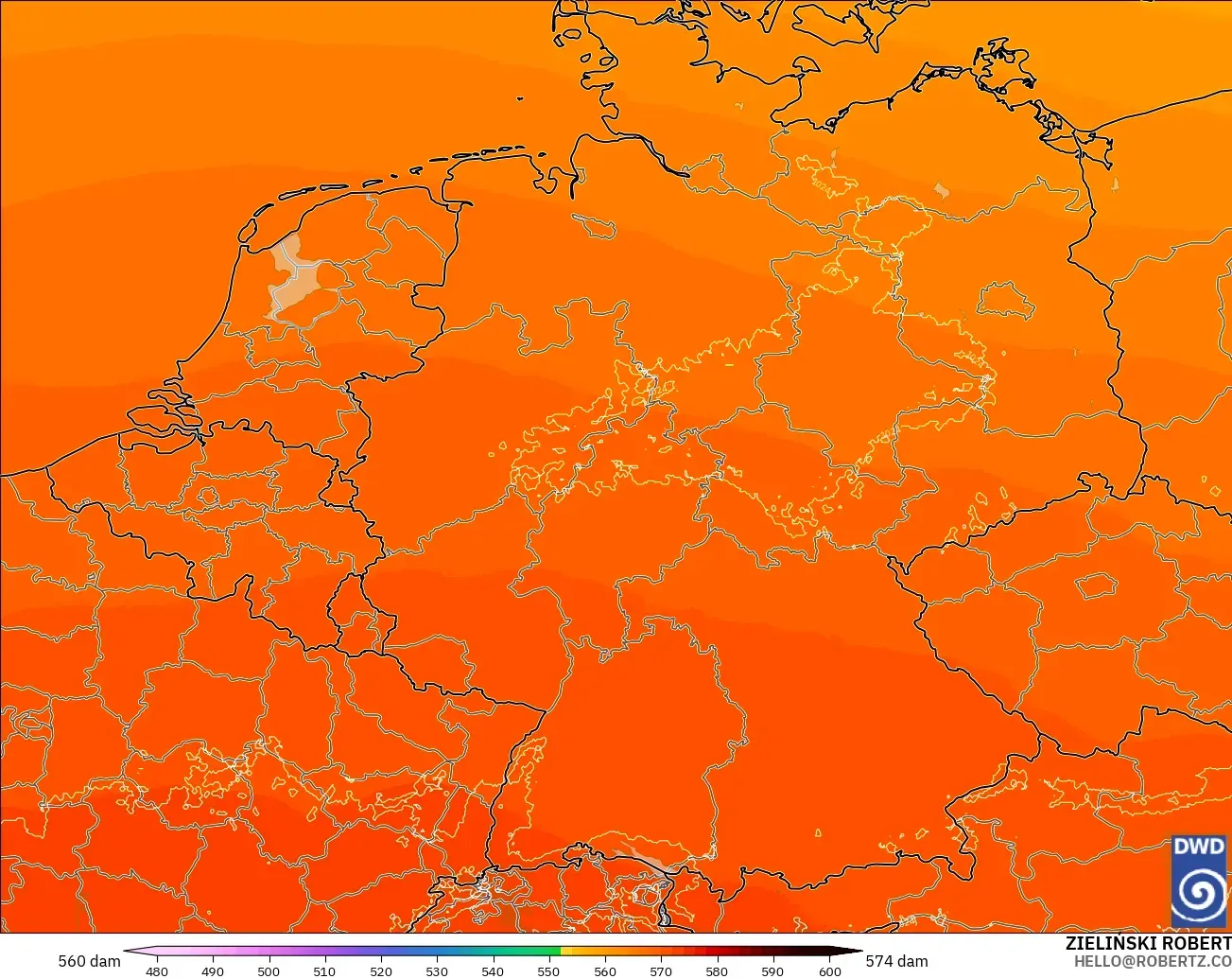 ICON Alemania 2 km modelo - Alemania, Altura geopotencial a 500 hPa