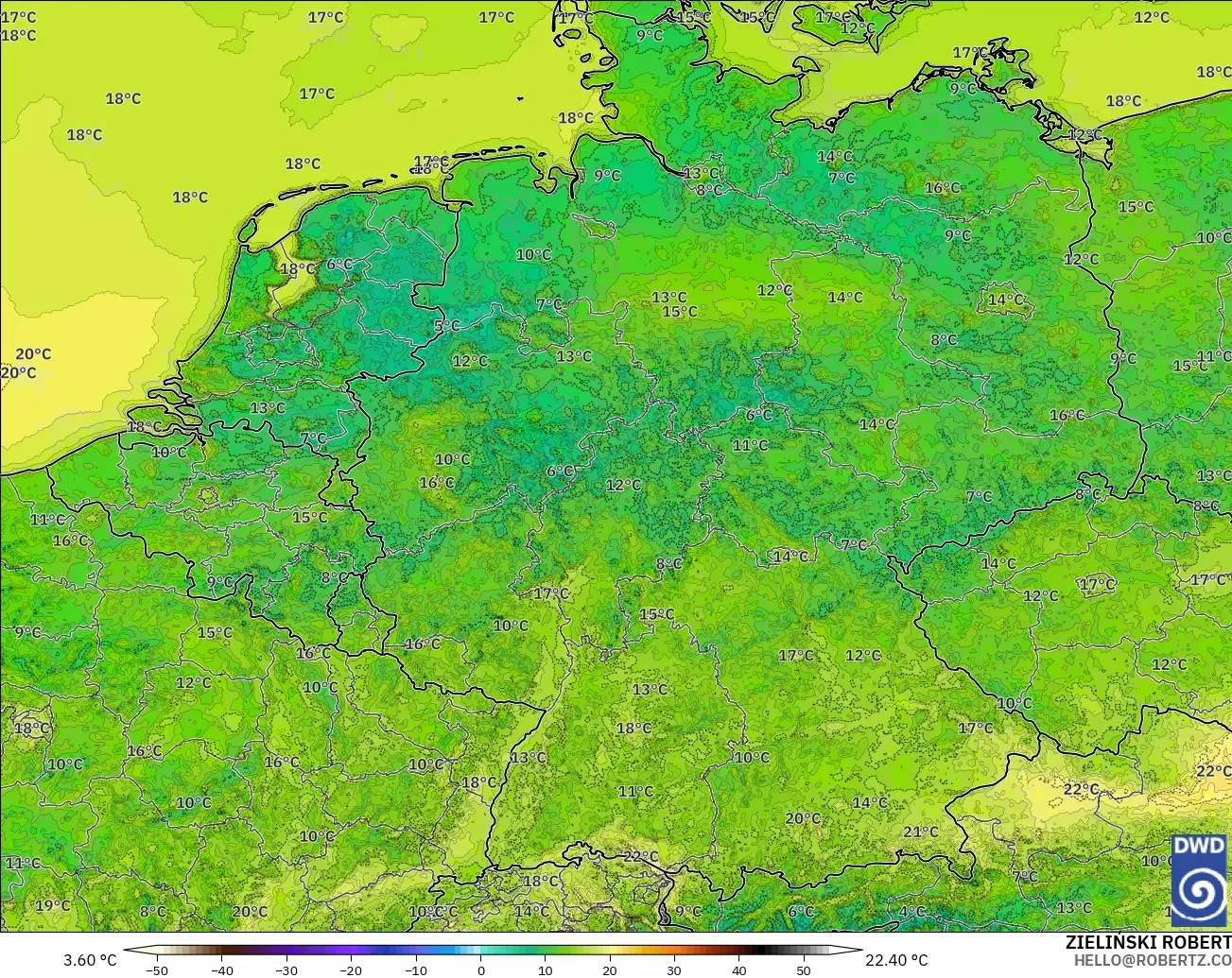 ICON Alemania 2 km modelo - Alemania, Temperatura a 2 m