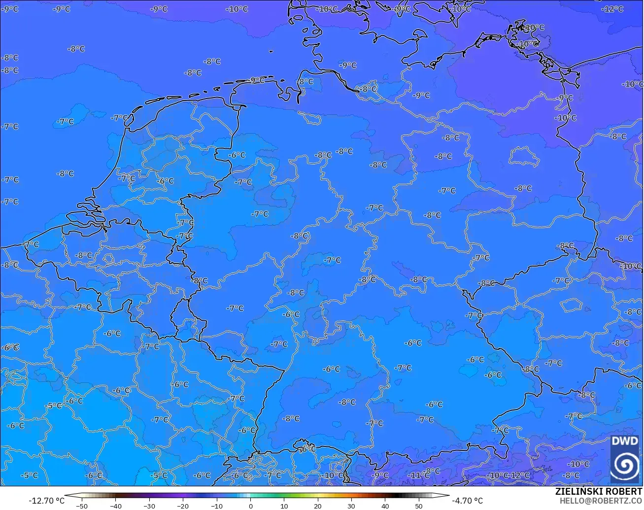 ICON Alemania 2 km modelo - Alemania, Temperatura a 500 hPa