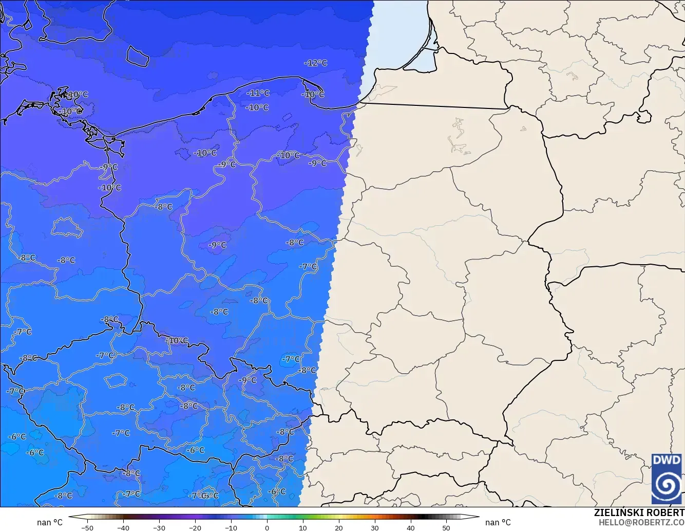 ICON Alemania 2 km modelo - Polonia, Temperatura a 500 hPa