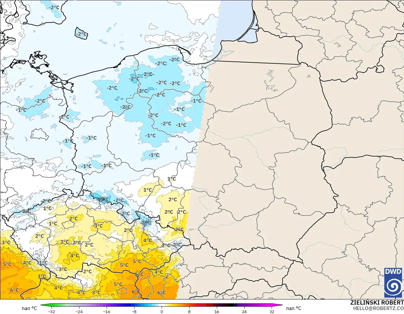 ICON Alemania 2 km modelo - Polonia, Anomalía de temperatura a 850 hPa