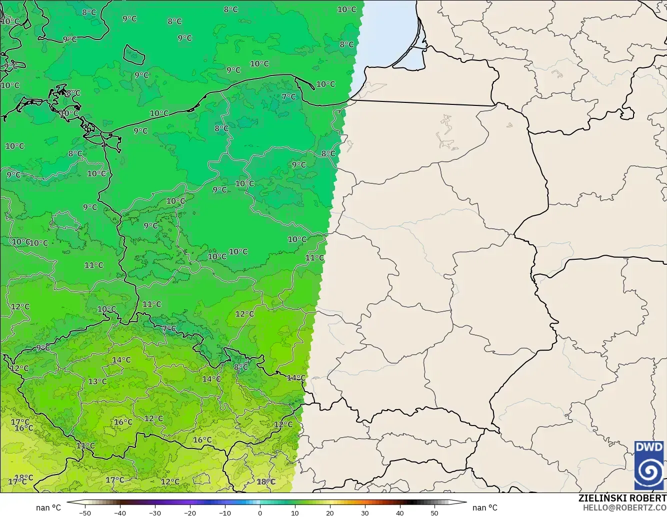 ICON Alemania 2 km modelo - Polonia, Temperatura a 850 hPa
