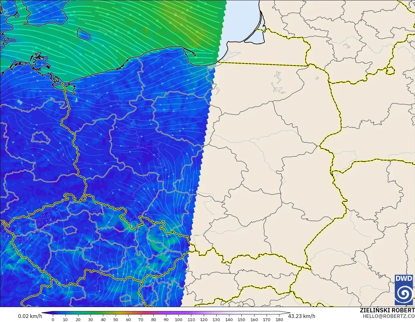 ICON Alemania 2 km modelo - Polonia, Viento a 10 m