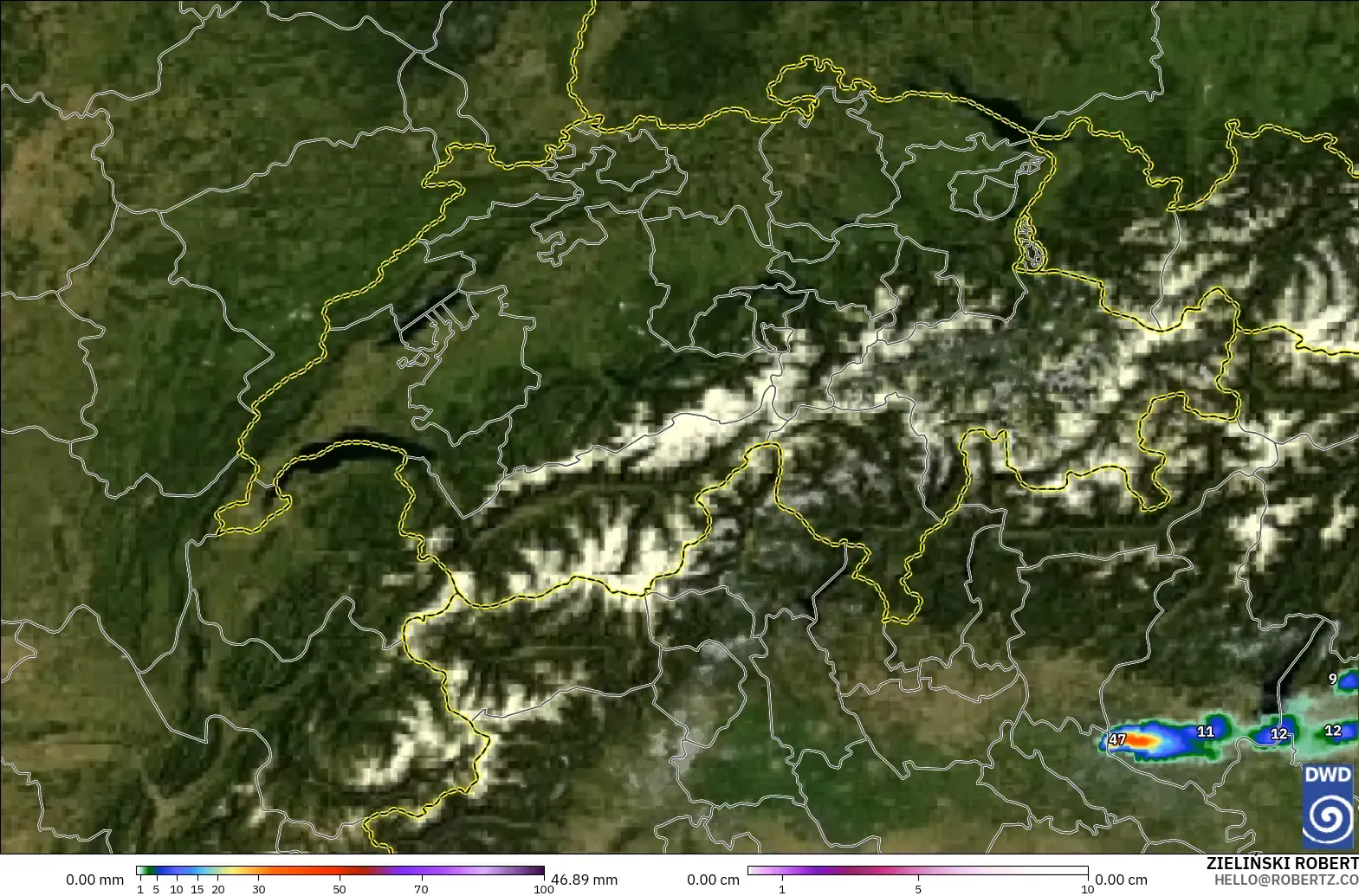ICON Alemania 2 km modelo - Suiza, Precipitación, nubes y presión