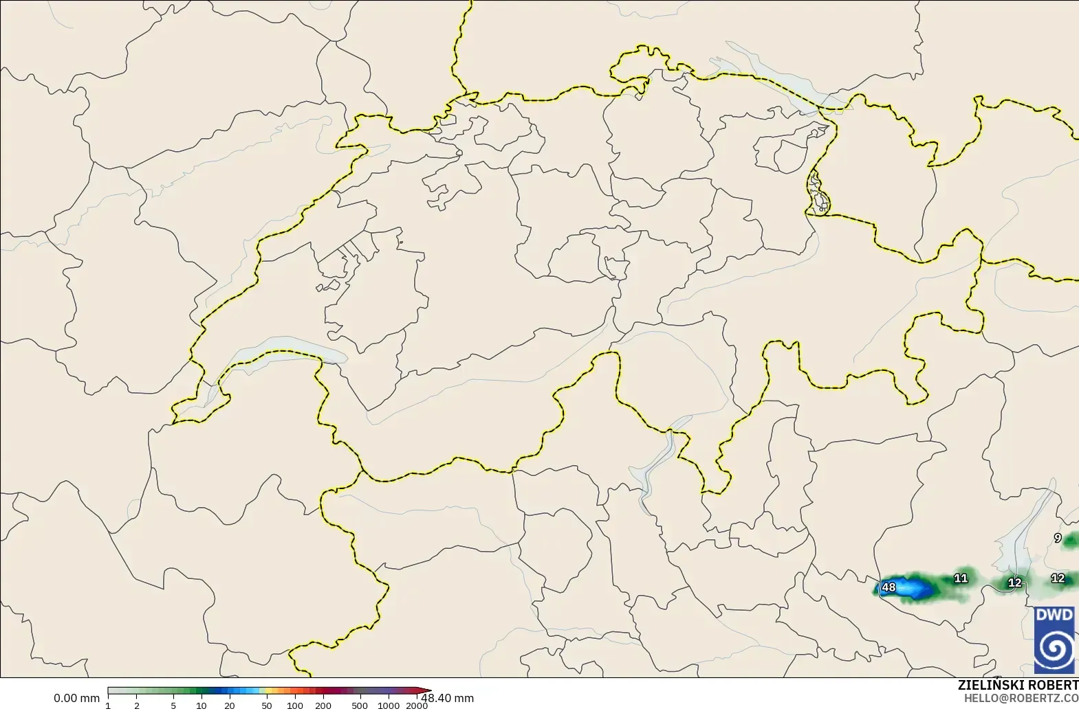 ICON Alemania 2 km modelo - Suiza, Acumulación de precipitación