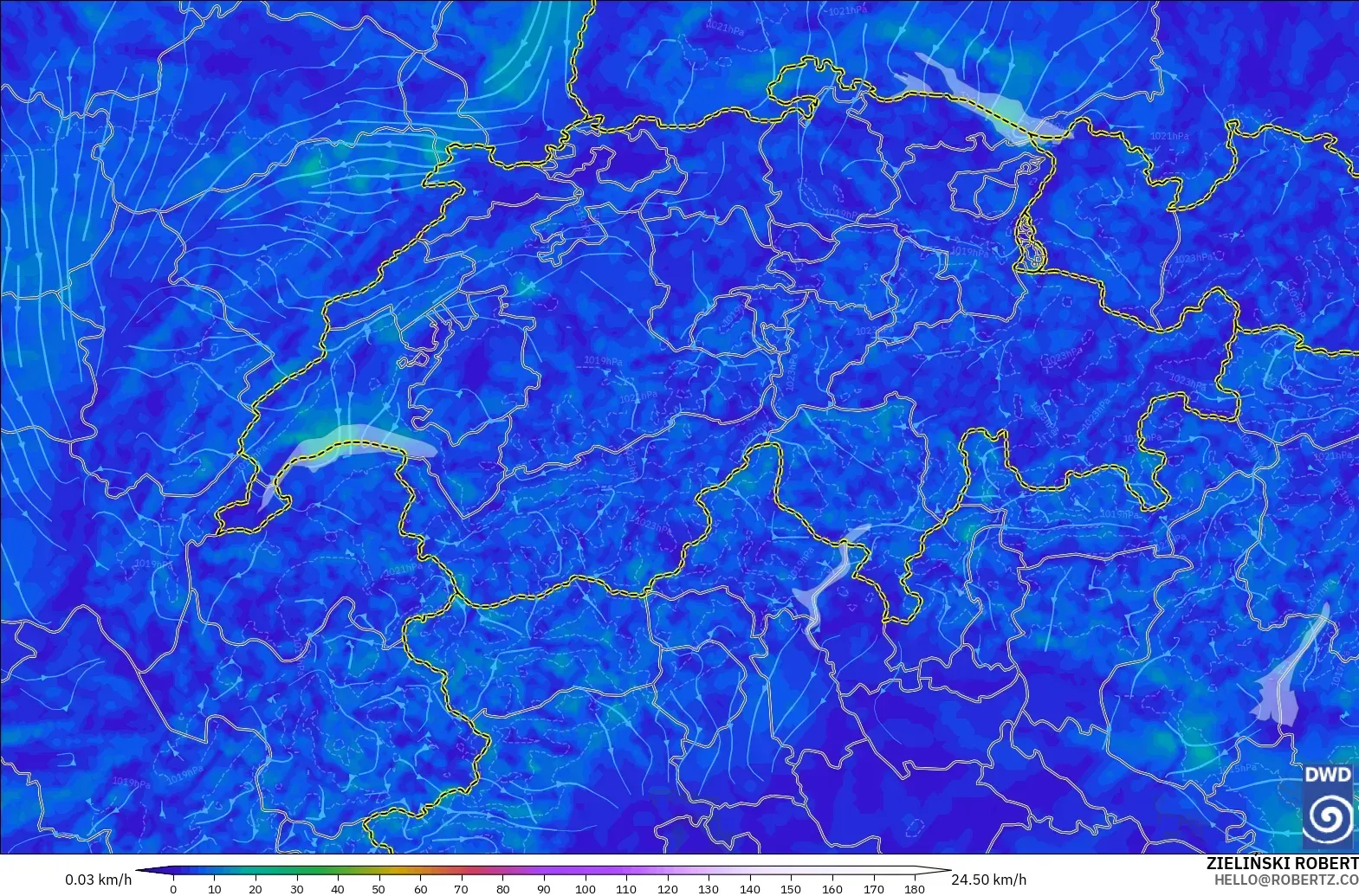 ICON Alemania 2 km modelo - Suiza, Viento a 10 m